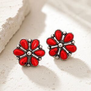Oversized Red Cluster Earrings Southwest Zuni Navajo Style